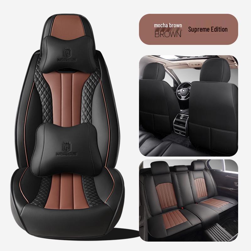 2024 Universal Full Surround Leather Car Seat Cushion Mat - All-Season Fit for Small Cars