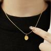 Women's Elegant 316L Stainless Steel Sweater Chain Necklace with Irregular Oval Pendant Party Jewelry