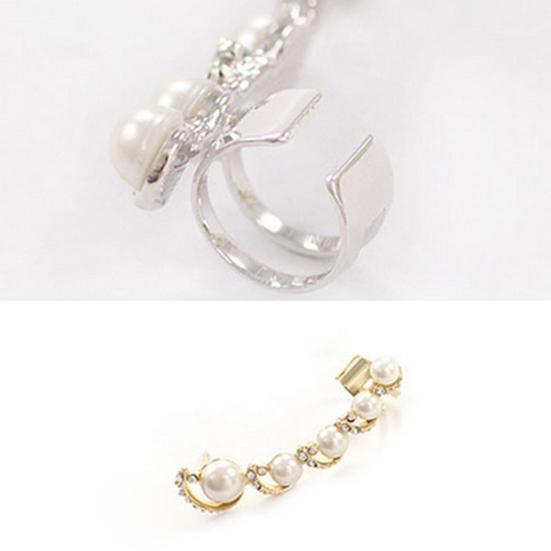 1Pc Women Rhinestone Faux Pearl Ear Clip Cuff Earring for Left Ear