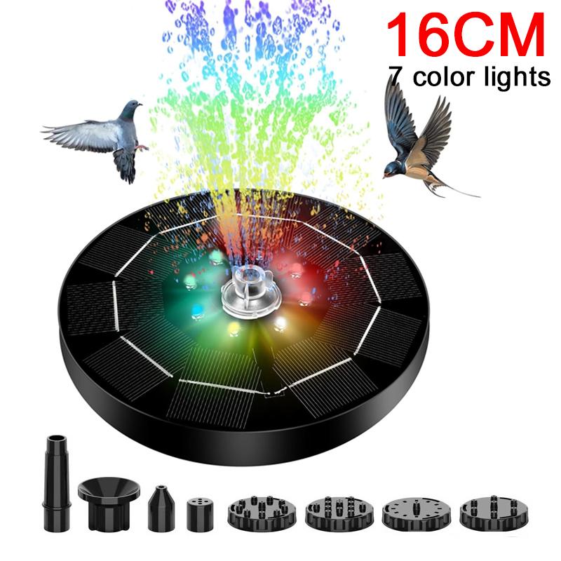 Solar Fountain Color 7 LED Light Solar Rotating Fountain 3W 6 Nozzle Water Pump Outdoors Bird Bath Garden Floating DIY Cistern