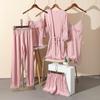Sexy Rayon Silk 5PCS Pajamas Set Female Sleepwear Print Flower Bathrobe Nightgown Lady Relaxed Fit Casual Pijamas Suit Home Clothes