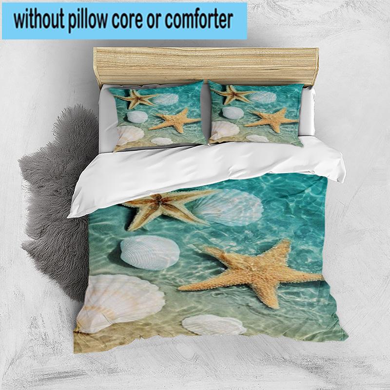 Ocean Starfish Shells 3pcs Bedding,Including 1pc Duvet Cover And 2pcs Pillowcases Perfect for Christmas,Ideal for Bedroom, Dormitory