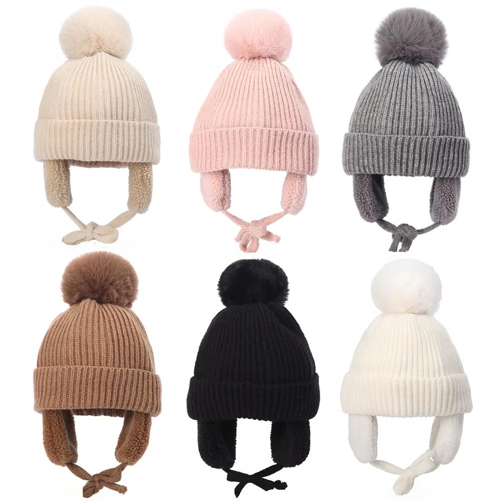 Winter Baby Knitted Hat Skiing Infant Bonnet Plush Lining Kids Beanie Protect Ears Children Cap for Boys Girls Accessories 2-6Y