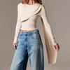 Y25TP415 Damen Herbst Rundhals Patchwork Cropped Schal Pullover Top