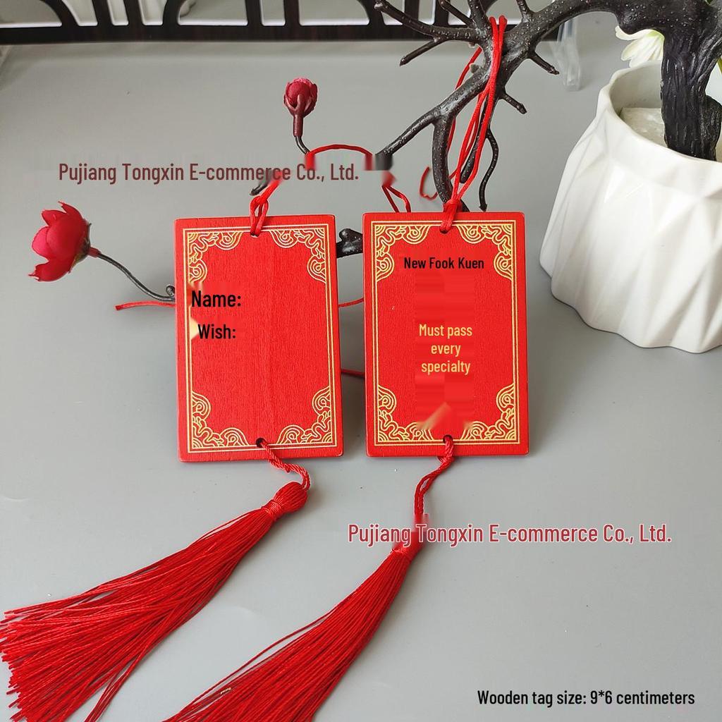 Handwritten Wooden Blessing Plaque Hanging Decoration - Customizable with Logo for Temples and Scenic Areas