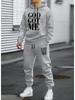 Unisex Trendy Letter Fleece Sweatshirt Set - Long Sleeve, Hooded, for Autumn & Winter