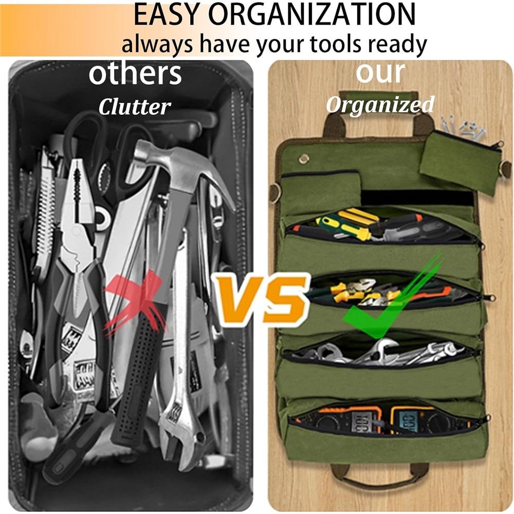 Roll-up Toolkit, Heavy-duty Portable Soft Tool Storage, Foldable Empty Roll-up Storage Bag with Small Pocket, Official Rollable Toolkit