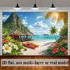 2D Tropical Beach Backdrop Island Mountain Photography Background