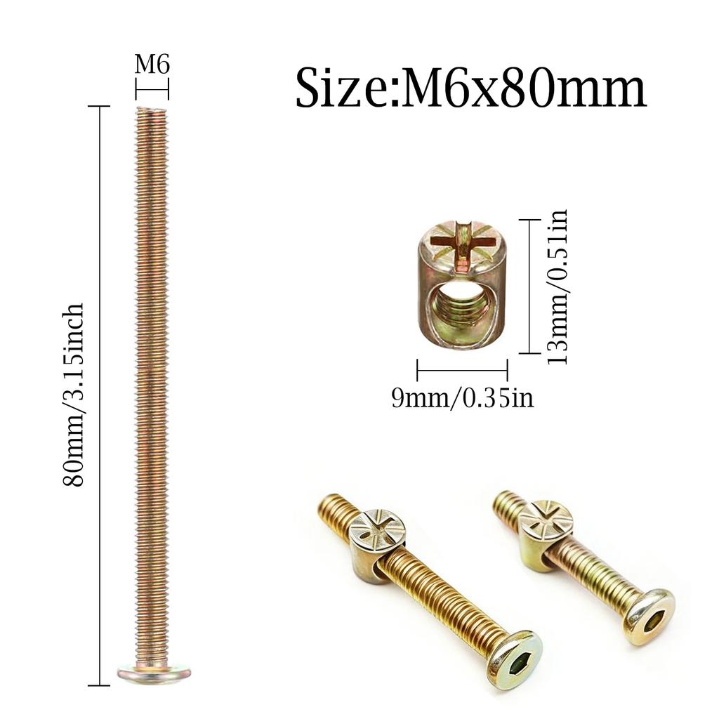 10pcs M6x40/60/80/90/100mm Furniture Bolts Nut Set Hex Socket Screw with Barrel Nuts For Bed Chair Cabinet