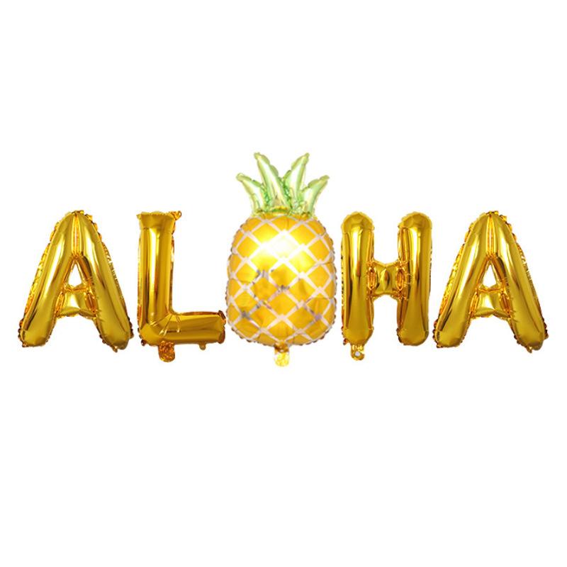 Hawaiian Letter Foil Balloon Pineapple Decorative Balloon Set Rose Gold Balloon