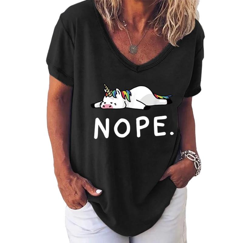 

Модные весенние блузки с принтом Nope с коротким рукавом и V-образным вырезом, повседневные футболки 8XL чёрный