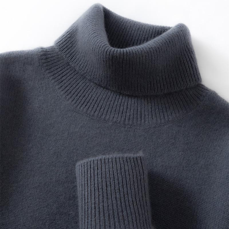 Double strand thickened high lapel cashmere sweater solid color pullover knitting