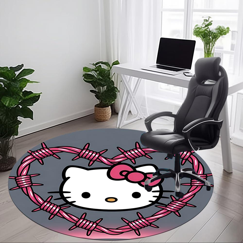 1pc Hello Kitty Chair Carpet for Office Non Slip, Machine Washable Rug for Office, Room Holiday Decor for Christmas, Birthday Polyester
