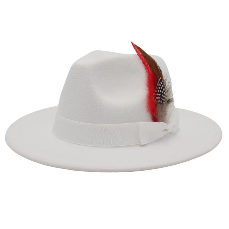 Bow Feather Top Hat Big Eave Hat Men'S And Women'S Cashmere Felt Hat Wind Hat