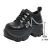 Mode Gothic Punk Klobige Sneaker für Damen PU Schwarz Kettendekor Plateau Freizeitschuhe Frau Dicke Sohle Rutschfeste Sneaker Größe 35-42