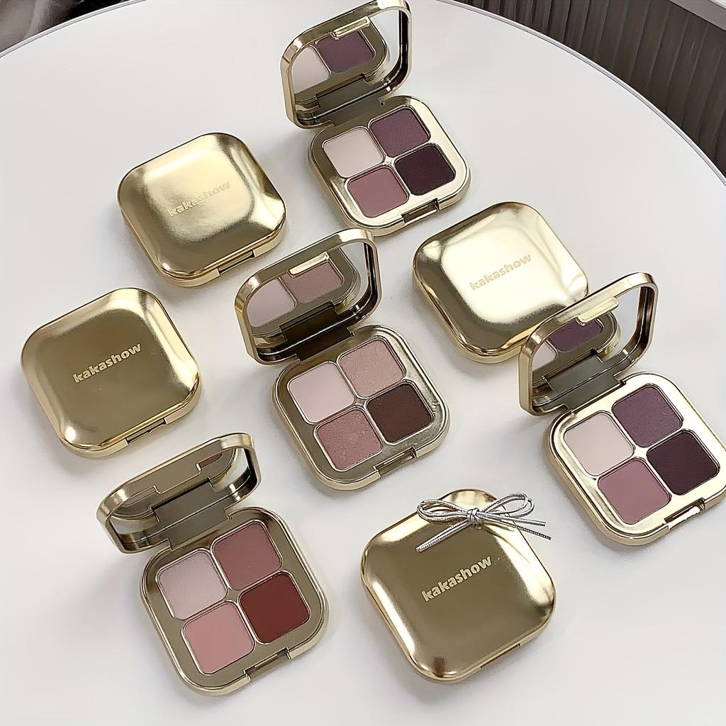4-Farben Lidschattenpalette Goldene Textur, Matte & Schimmer-Finishes in Braun, Koralle, Rosa, Lila Lidschatten, Langanhaltende Farbe, Einfache Anwendung