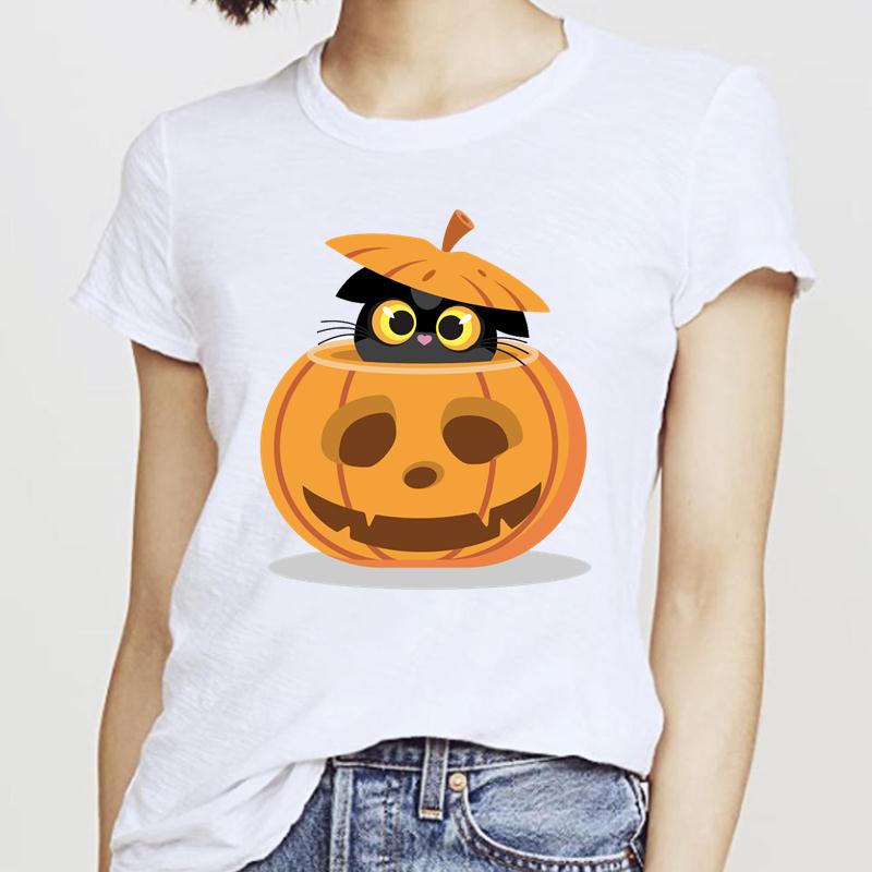 Women T-Shirts Cat Sweet New 2025 Fall Halloween Short Sleeve T-Shirt Female Harajuku Thanksgiving Graphic Oversized Tshirt Tops