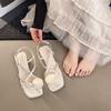Flower Set Toe Cool Slippers Girl 2025 Summer New Fairy Style Lady Square Head Thick Heel Thin Fashion Sandals Woman