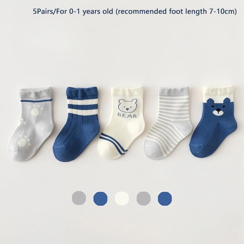5 párů/lot Dětské ponožky Novorozenci Kojenci Roztomilé Kreslené Série Měkká Bavlna Síťovina Krátké Ponožky Pro 0-24 Měsíců Chlapec Dívka Dětské Ponožky