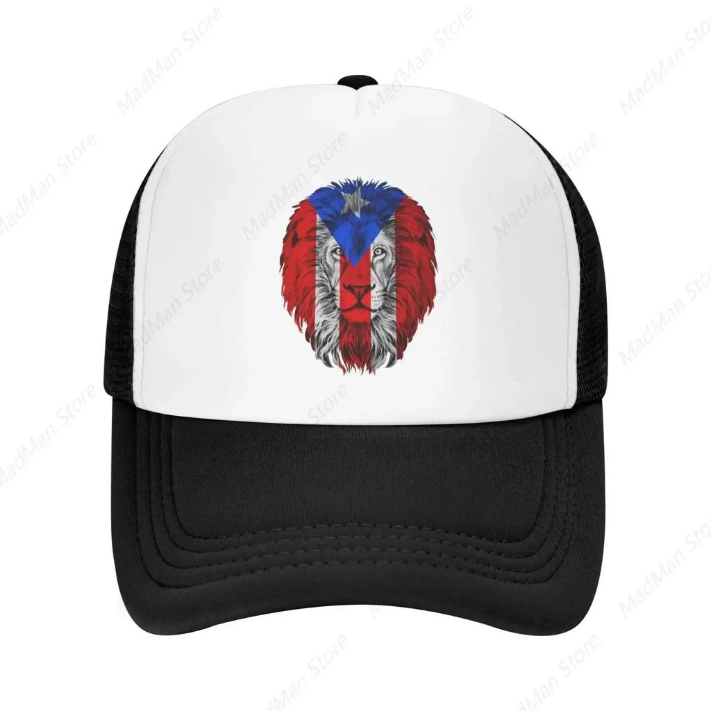 Puerto Rico Flag Lion Baseball Cap Trucker Hat for Unisex and Women Adjustable Outdoor Mesh Hat Black