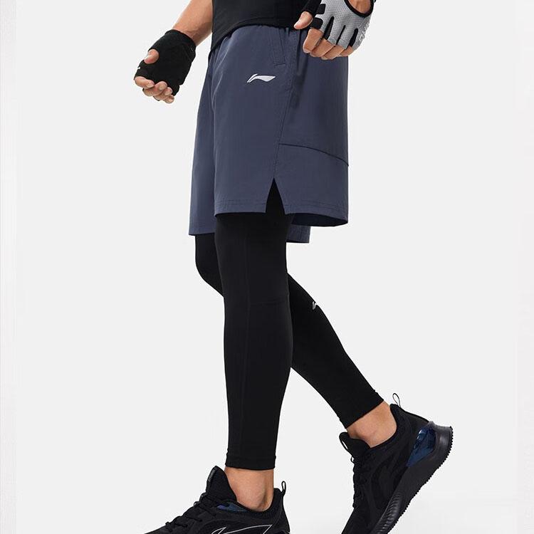 Li Ning Fitness Series Letter Print Compression Warm Sports Long Pants Men bottoms Black AULT499-1