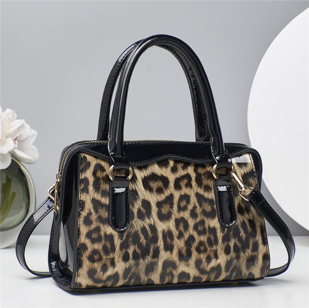 Leopard Print Fashion Color Blocking Women Casual Glossy Shoulder Bag Daily For