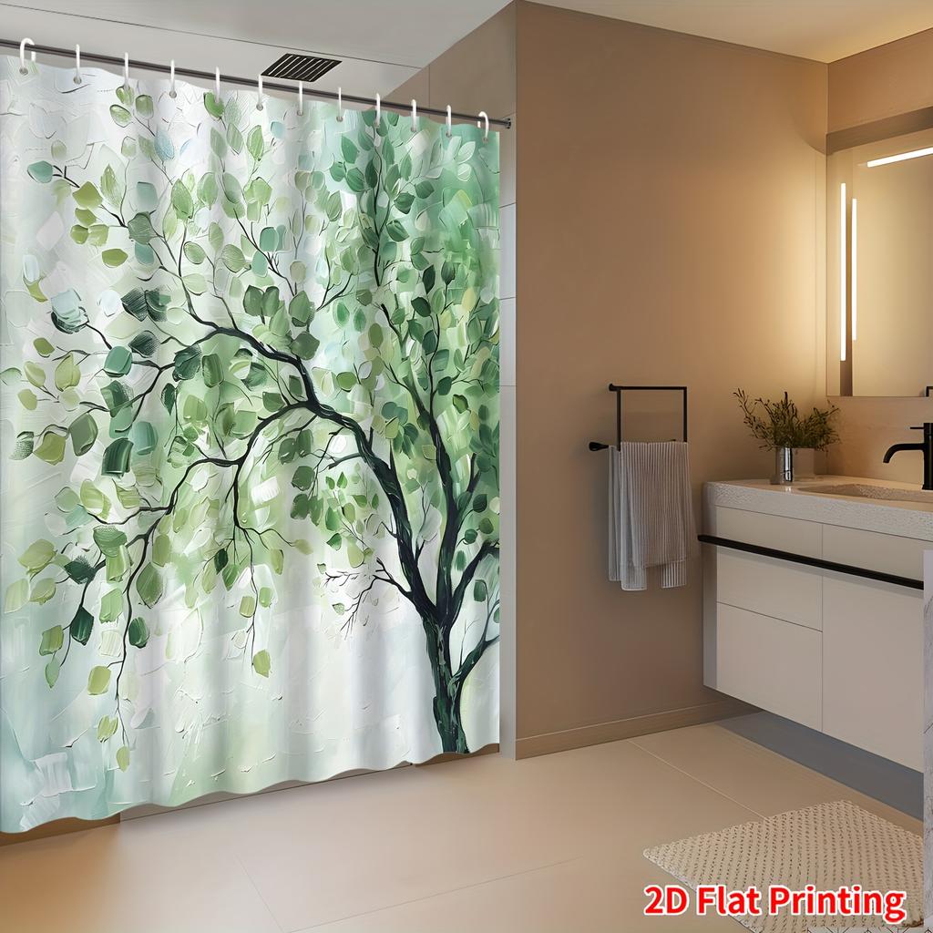 Green Tree Leaf Shower Curtain Machine Washable All Season Waterproof Privacy Protection Nature Design Modern Elevate Your Space