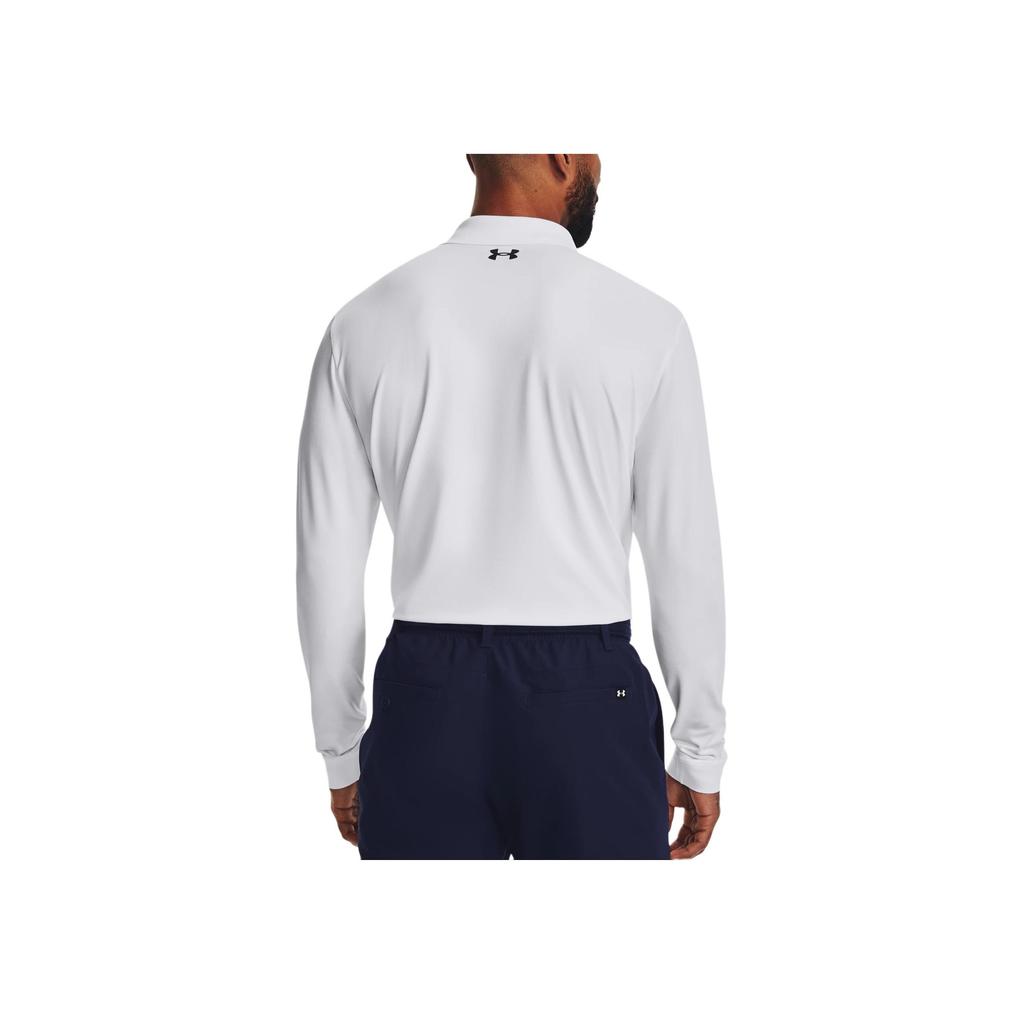 Under Armour Solid Color Printed Long Sleeve Polo Shirt Men Tops White 1379728-100