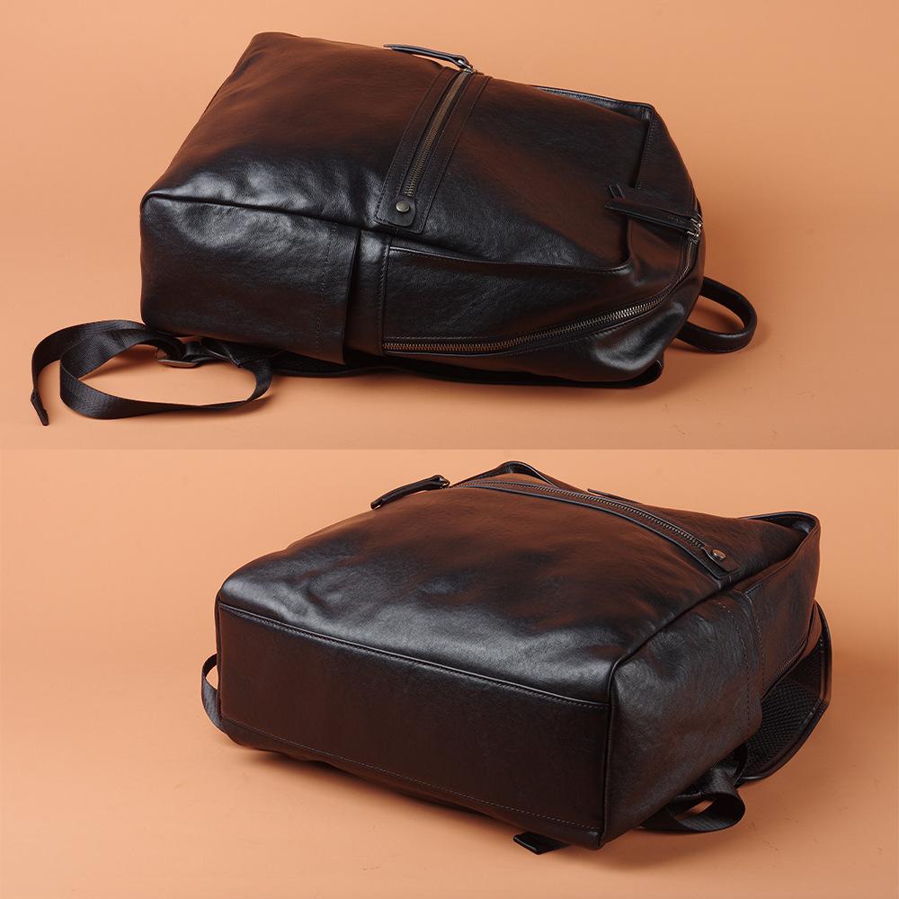 Cowhide Leather Backpack 15-inch Computer Backpack Business Commuter Black Men's and Women's Travel Backpack