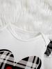 Heart Print Cap Sleeve & Plaid Long Sleeve Set for Girls