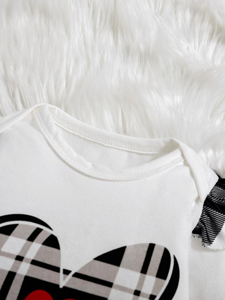 Heart Print Cap Sleeve & Plaid Long Sleeve Set for Girls