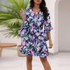 Ladies Summer Casual V-neck Half Sleeve Floral Printed Boutonniere Temperament Casual Dress