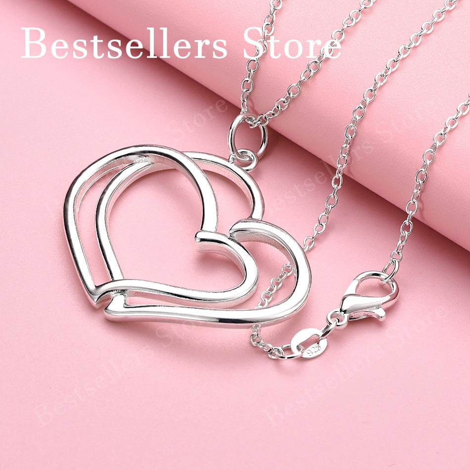 925 sterling silver 16-30 inch exquisite double layered heart-shaped pendant necklace for women's fashionable wedding jewelry