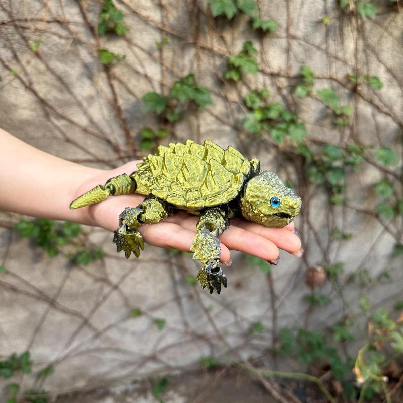 New 3D Printed Alligator Snapping Turtle With Flexible, Movable Joints And An Open Mouth - A Popular Gift And Desktop Ornament