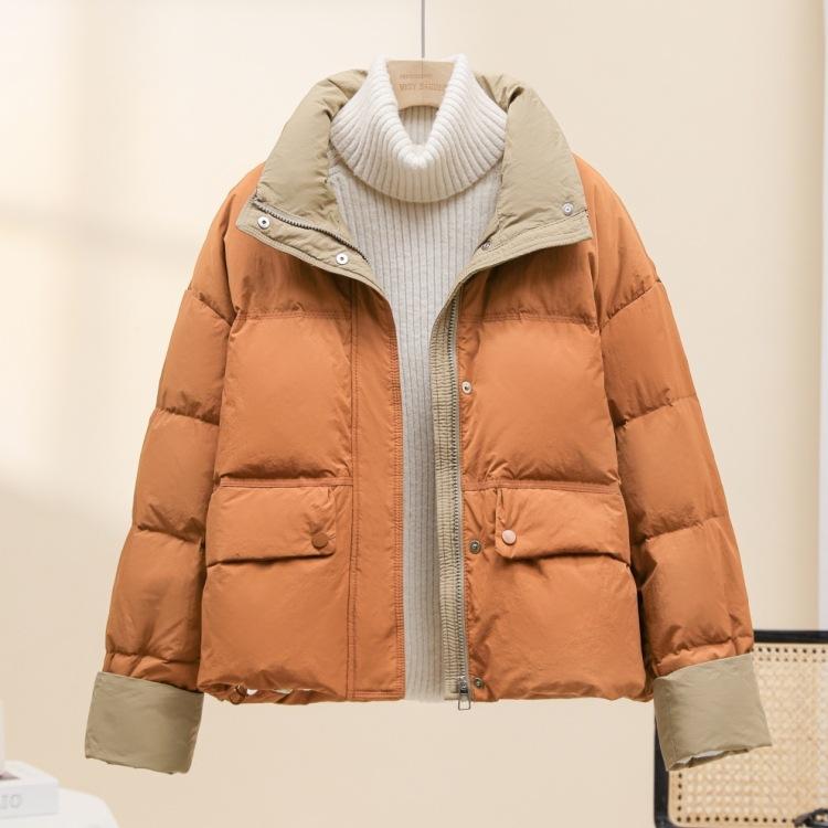 Chaqueta de Algodón Acolchada con Cuello Mao en Contraste para Mujer Corta Invierno Nueva Coreana Holgada Chaqueta de Algodón Engrosada