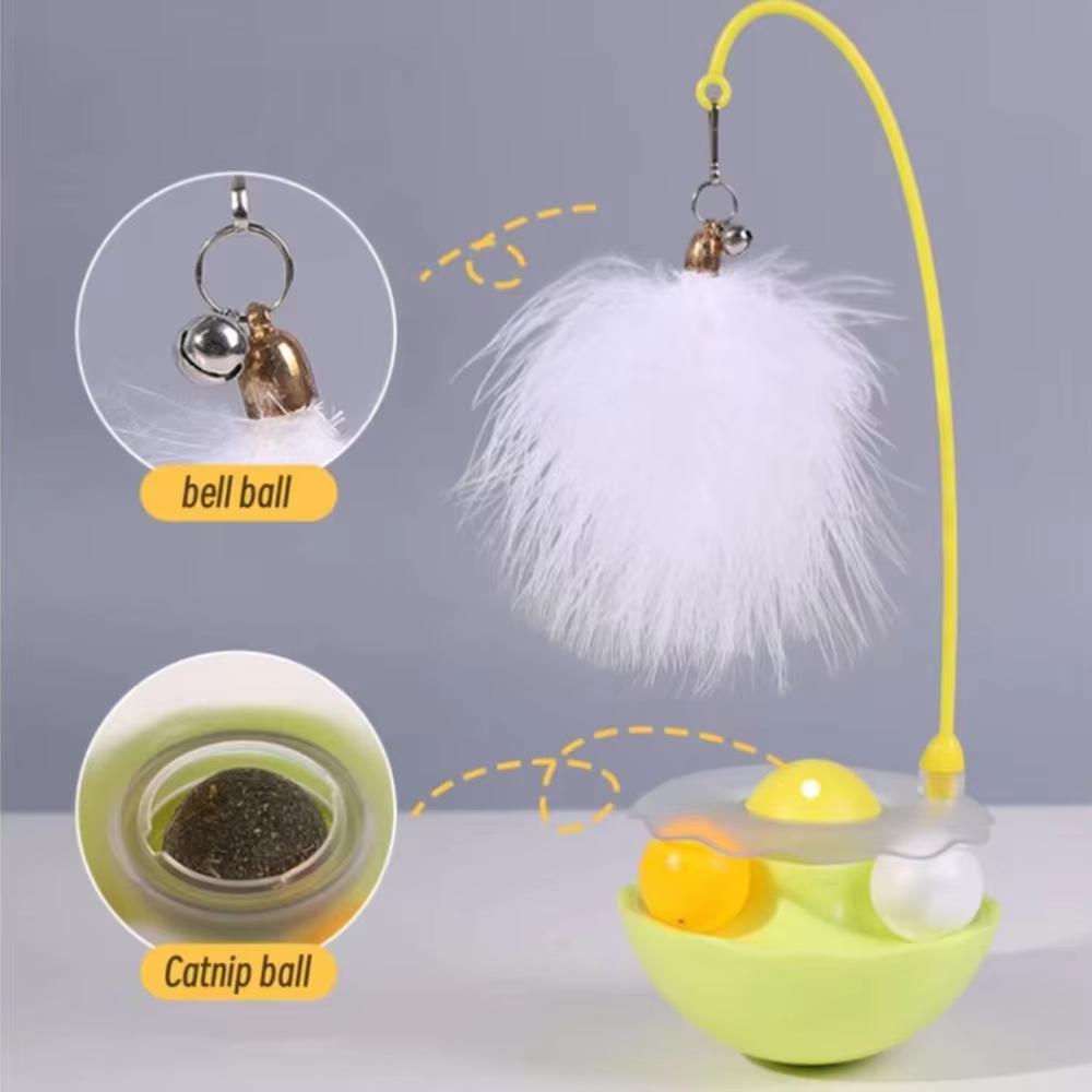 Interactive Cat Tumbler Toy ABS Base with Feather Rolling Ball Pet Toy Reduce Boredom Destructive Behavior Pouch Egg Tumbler Toy