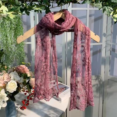 Lässiger Retro-Spitzenschal für Damen, langer bestickter Blumensonnenschutz-Spitzenschal, koreanische Version, literarischer Nackenschutz-Schal