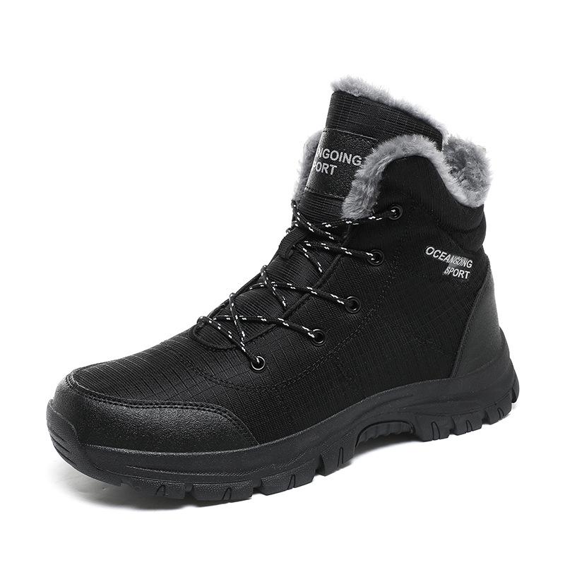 High-top velvet hiking shoes outdoor non-slip and wear-resistant men's breathable casual sports shoes lace-up warm men's shoes