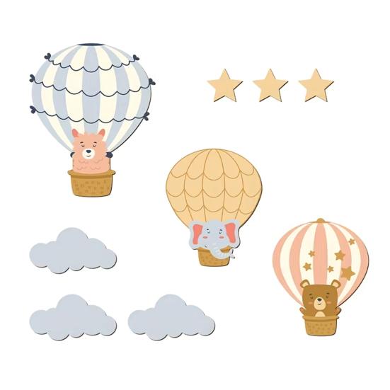9 Pcs Hot Air Balloon Wall Decor with Clouds Stars Boho Nursery Wooden Wall Sign for Bedroom Classroom Playroom Wall Art