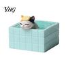 Decorative Cat in Bathtub Cute Bathing Figurine, Mini Kitten Blue Statue, Micro Landscape Charming Office Desk Decor Fairy Garden Ornament,