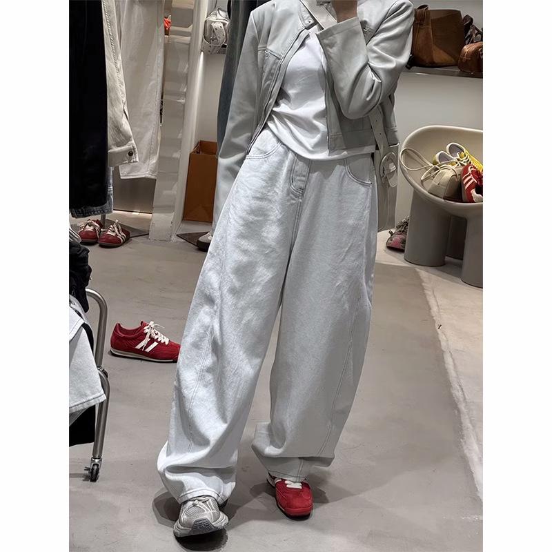

European White-Gray Curved Blade Jeans for Women - 2025 Autumn Bestseller, Plus Size & Petite Large белый