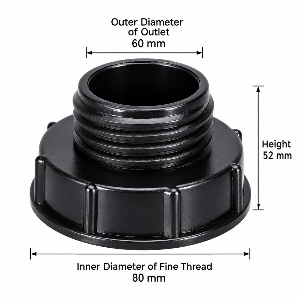 S60 Thread IBC Tank Adapter Black Barrel Connector New Tank Coupling  For IBC Water Tank