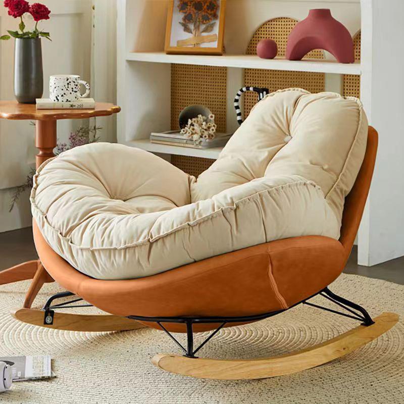 Single Rocking Chair - Comfortable White Sofa for Balcony, Living Room, or Bedroom Leisure.