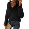 Women S Knit Long Sleeve Pullover Sweater With Buttons Ruffles