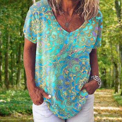 T-shirt da donna di moda 3d stampa floreale Top Tees scollo a V maniche corte abiti femminili estate T-shirt di grandi dimensioni abbigliamento da donna
