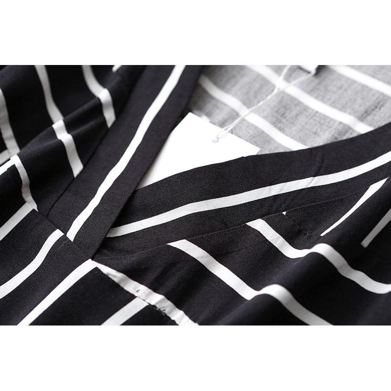 Export Export Tail Single Loose Slimming V-neck Vertical Striped Cotton Silk Shirt Women's Pullover Artificial Cotton Tops Spring