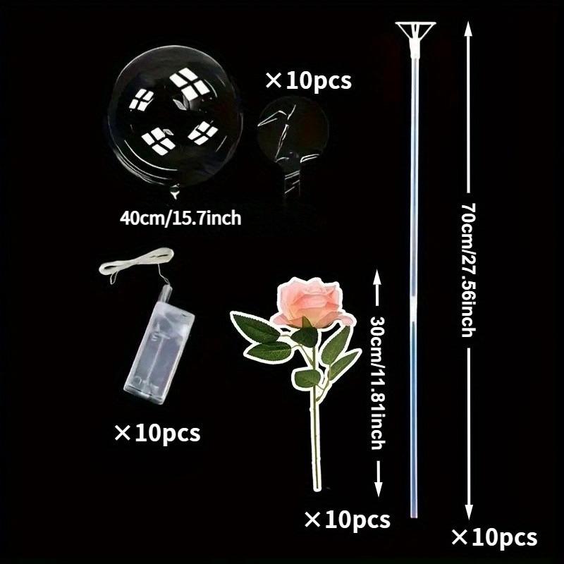 10 Sets Pink Rose Flower Glowing Bubble Balls Rose Bouquet Balloons and Sticks Suitable for Weddings Birthday Parties Prop Decor
