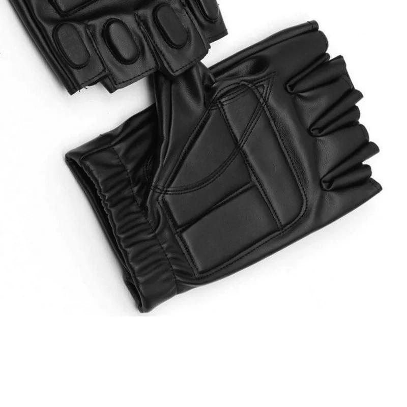 Herren Schwarz Outdoor Halbfinger PU Leder Gym Motorrad Handschuh Sport Schutz Fitness Fahrradhandschuh Fahrhandschuhe Guantes