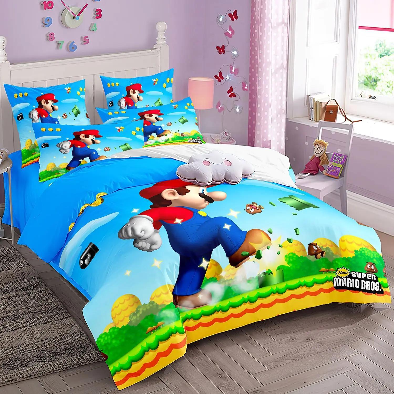 

3D HD SuperS M-Mario Bedding Set Game Characters Super Bros Duvet CoverChildren s Quilt covers Pillowcase 2/3Pcs Single Twin EU Single(135*200cm)3pcs