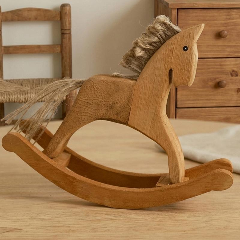 Wooden Rocking Horse Statue Elegant Carved Horse Figurine Home Accent Ornament For Coffee Table Or Nursery Decors Gift